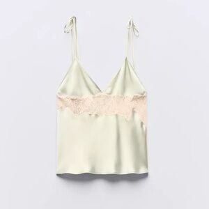 Zara Bow Trim Lace Satin Effect Top